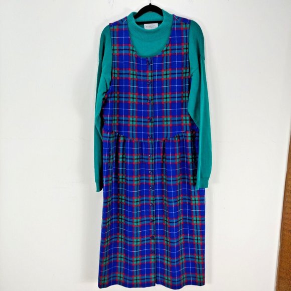 Pendleton Portland Size M 2 Piece Set Dress & Sweater Plaid Tartan Wool Green - Picture 3 of 9